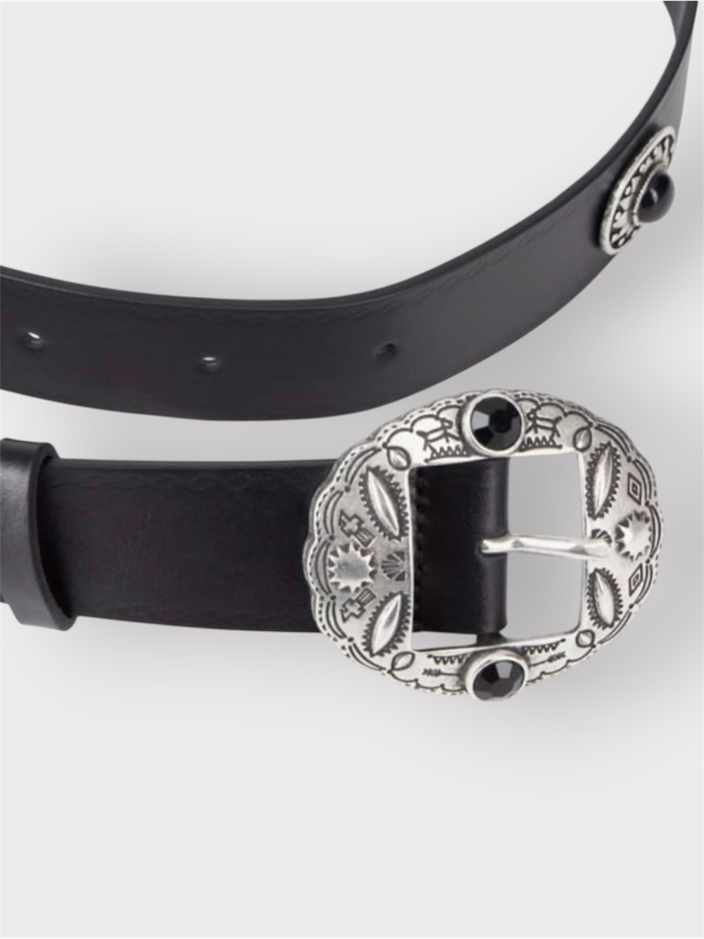 THE KOOPLES Black Leather Belt with Ornate Silver-Tone Buckle NWT French 1